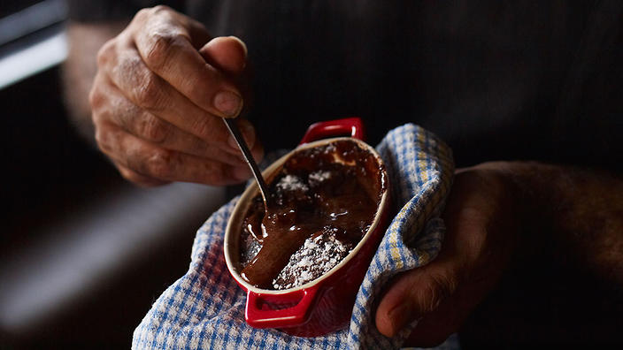 Native eating: Chocolate and wattleseed self-saucing pudding
