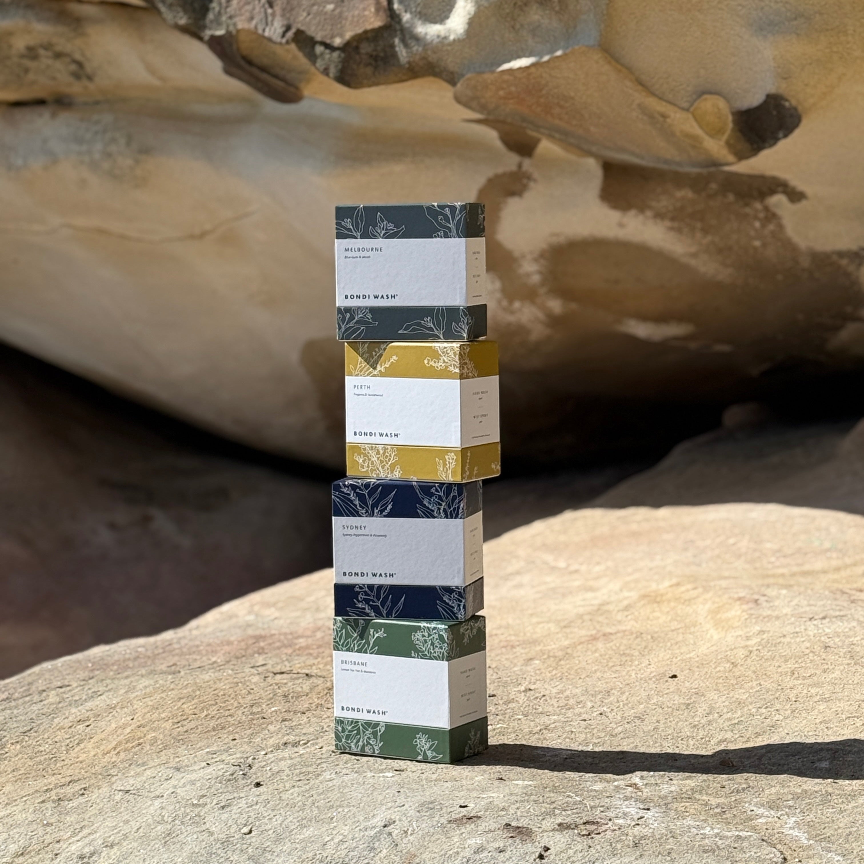 GIft boxes on a rock with a natural background